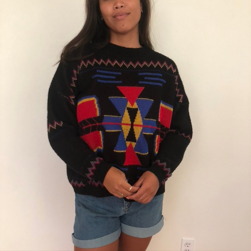 90s Vintage Knit Aztec Print Sweater